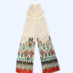 Cream halter linen boho jumpsuit size M by Venus